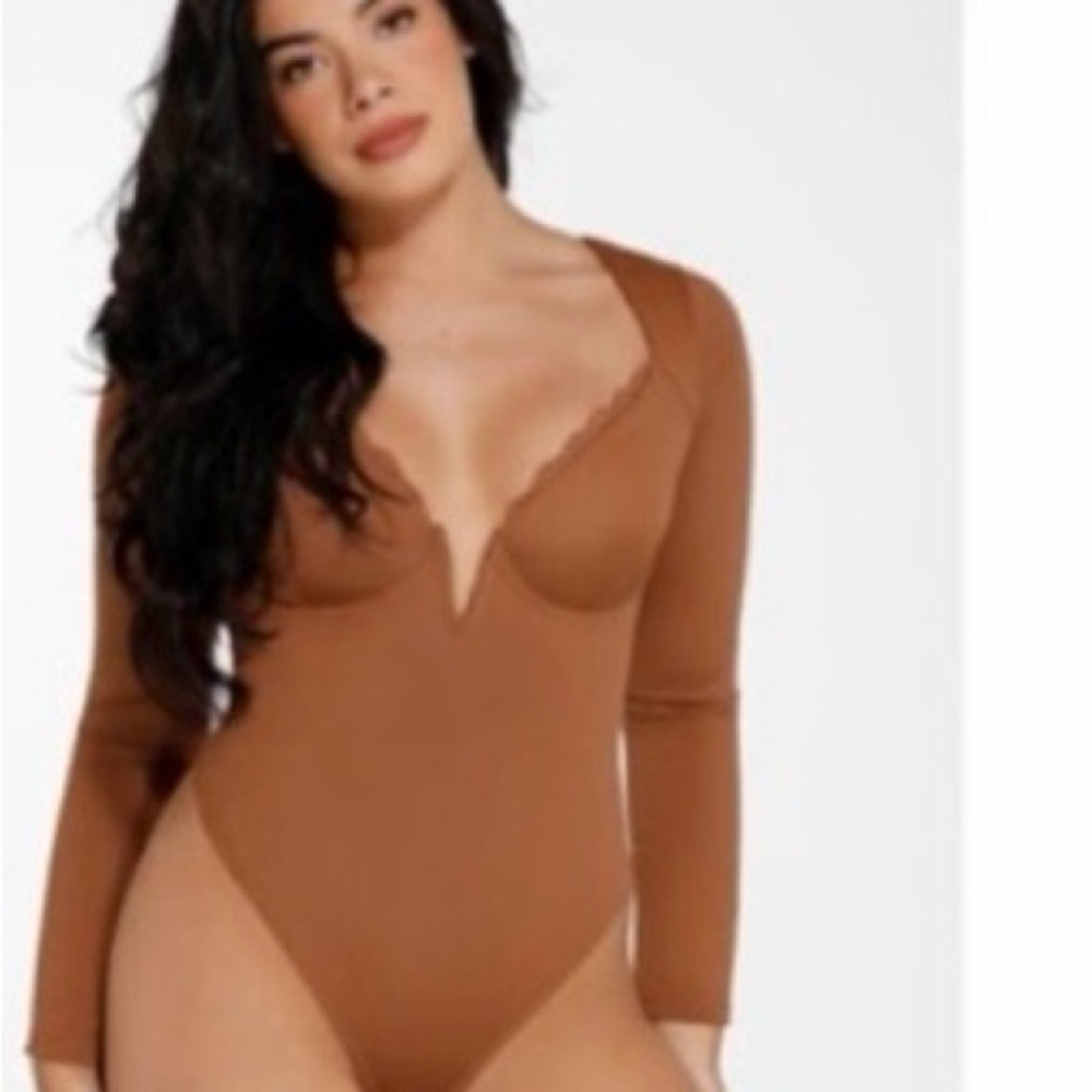 Long Sleeve Brown Bodysuit shape wear